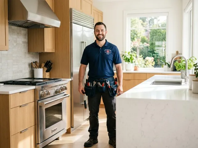 Appliance Repair Hero technician in a Berlin, WI kitchen after an appliance repair